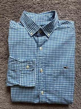 Men’s Vineyard Vines Classic Fit Tucker Shirt Blue Gingham Size S